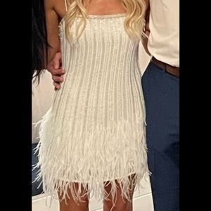 retrofete Rubina beaded feather hem mini dress